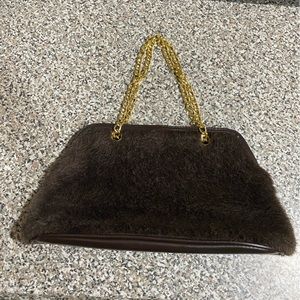 Victoria’s Secret faux fur brown, with gold chain bag/clutch. Great Condition!